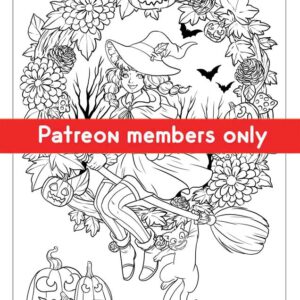 Autumn witch PDF coloring page
