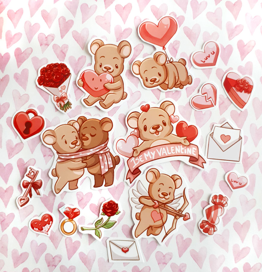 Valentine Bears, Valentine\'s Day - Sticker pack - Bullet Journal ...