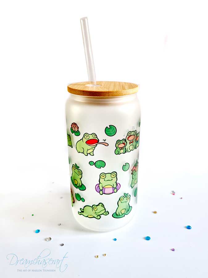 Kawaii gamer bamboo lid glass cup - Dreamchaserart
