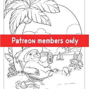 Summer sloth PDF coloring page